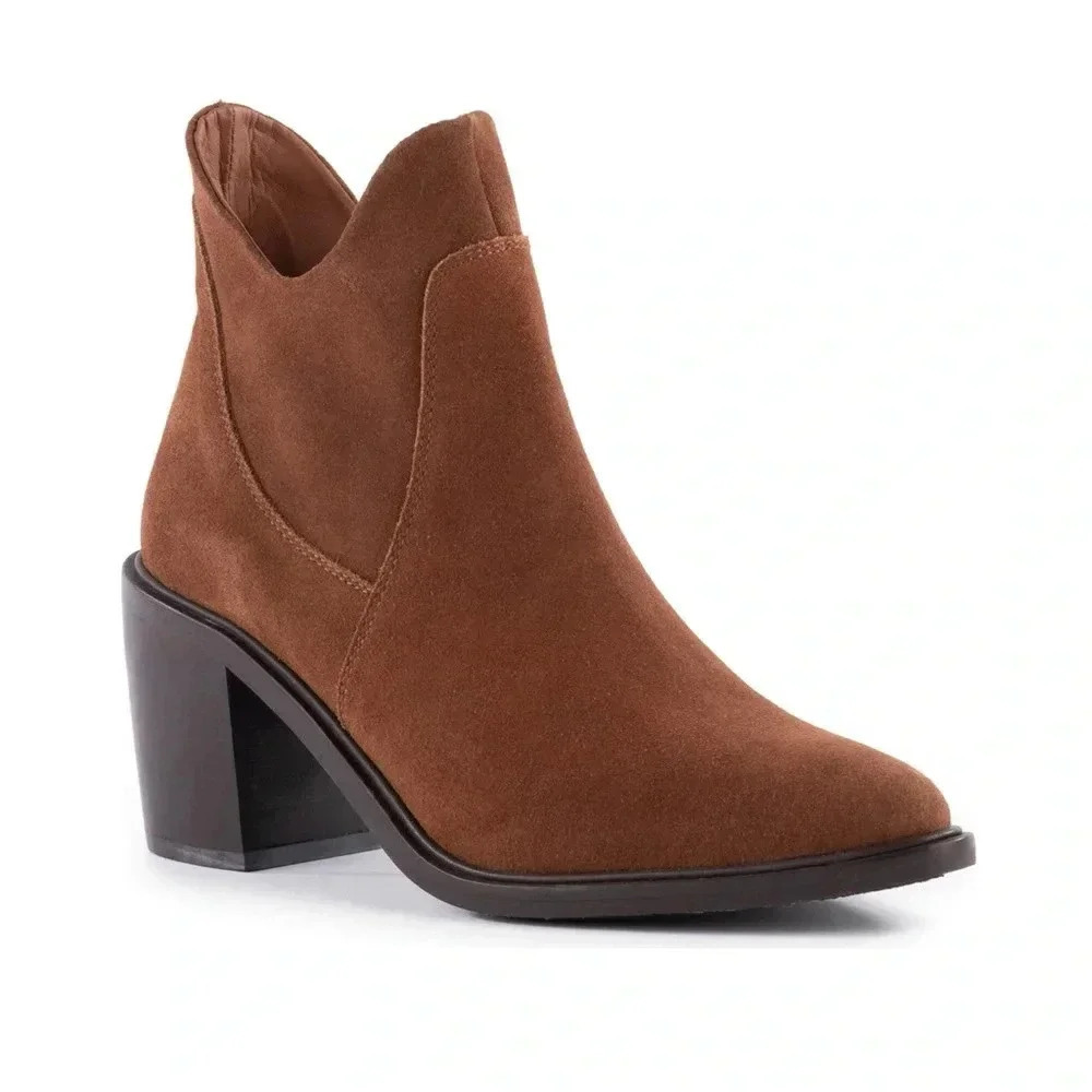 New Seychelles Pretty Little Bird Suede Cognac Brown Boots Fashion Booties Sz 8